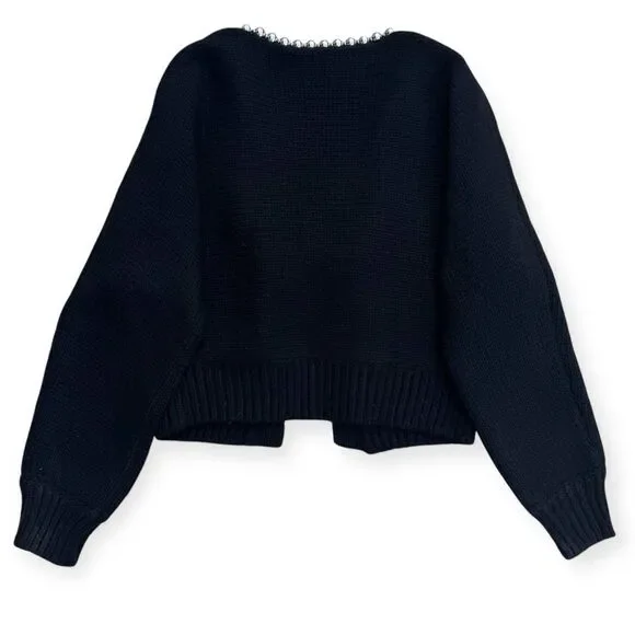 Zara Pearl Bow Chunky Knit Cardigan Size S Wool Blend Whimsi Feminine Coquette - Picture 4 of 7